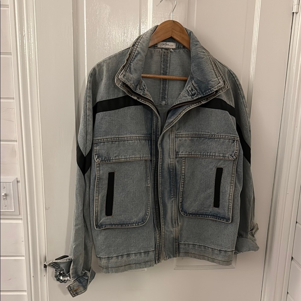 Moto Denim Jacket with Black Accents